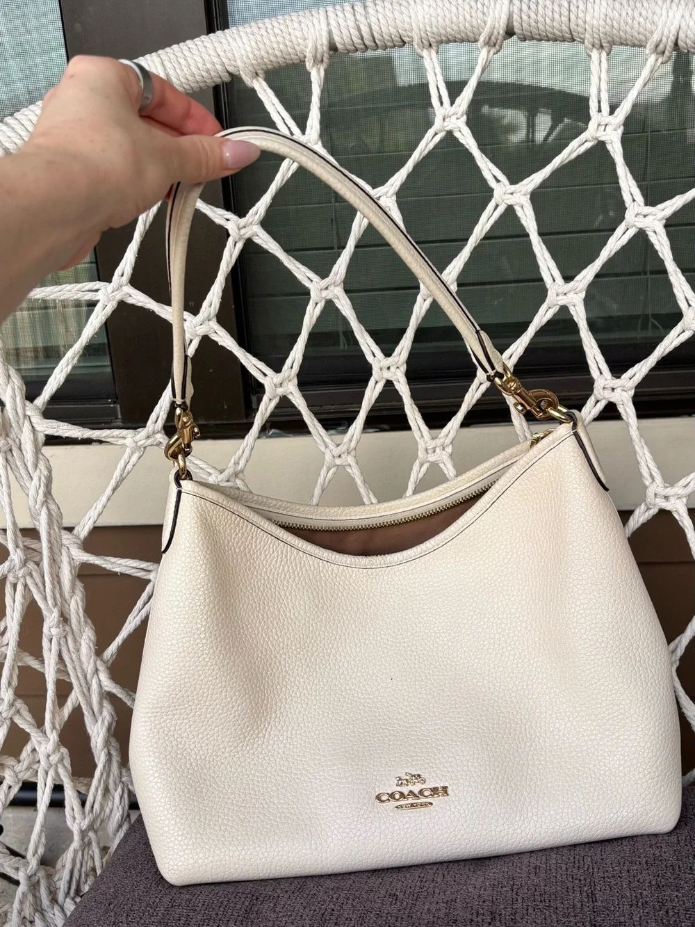 Coach White Pebbled Leather Shoulder Hobo with Gold Hardware